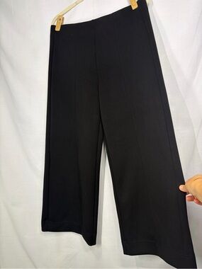 Christian Siriano Black Ponte Wide Leg Pull-On Stretch Career Dress Pants Knit L